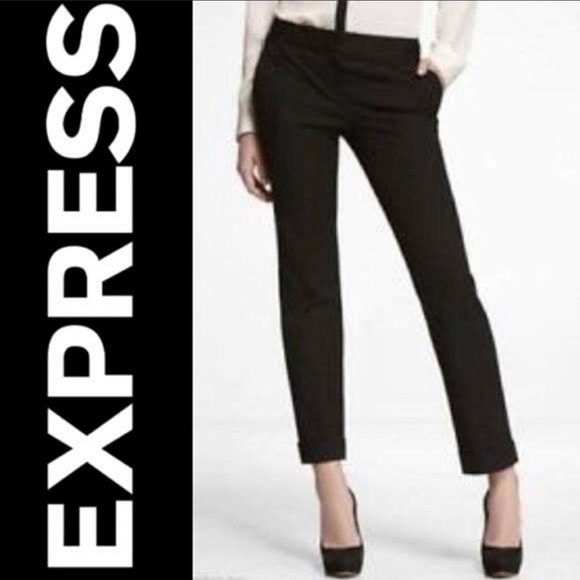 Express Pants - Express Editor Black Cuffed Crop Pants